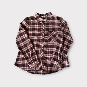 Maurices Women's Plaid Button Down Shirt in Pink and Brown perfect for Fall!